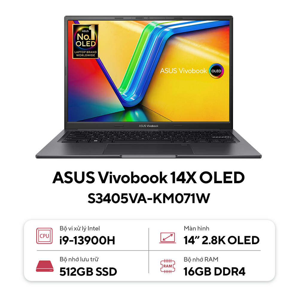 Laptop ASUS Vivobook 14X OLED S3405VA-KM071W (Core I9-13900H | 16GB | 512GB | Intel Iris Xe | 14 Inch OLED | Win 11 | Đen)