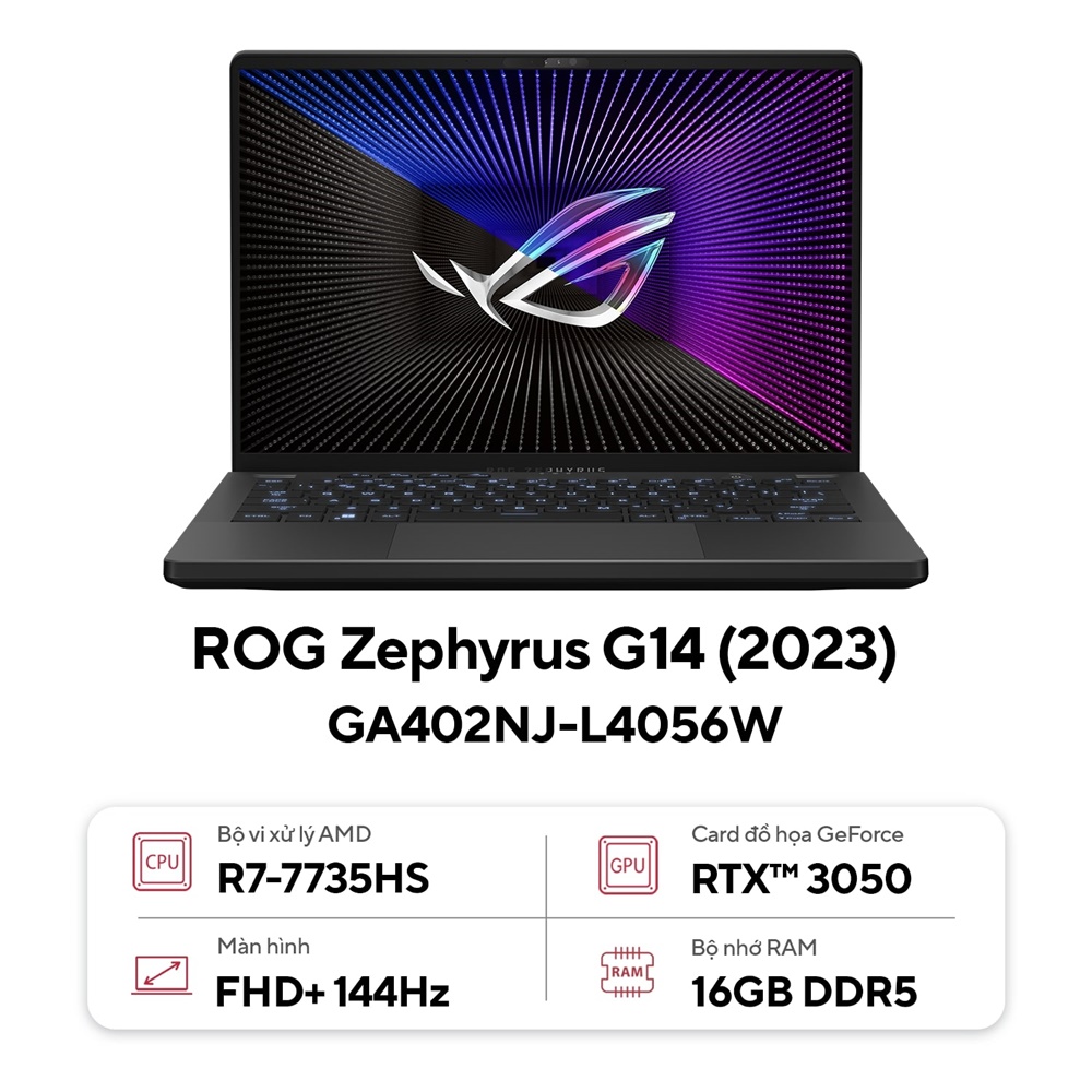 Laptop Asus ROG Zephyrus G14 GA402NJ-L4056W (AMD Ryzen 7 7735HS | 16GB | 512GB | RTX 3050 | 14 Inch FHD+ | Win 11 | Xám)