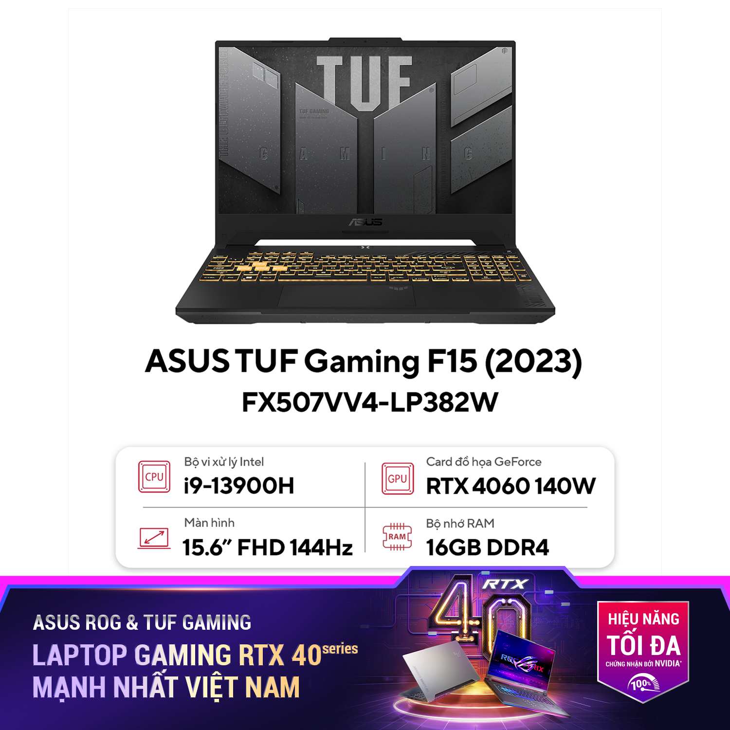 Laptop Asus Gaming Tuf Fx507Vv4-Lp382W (I9 13900H/16Gb Ram/512Gb Ssd/15.6 Fhd 144Hz/Rtx 4060 8Gb/Win11/Xám)