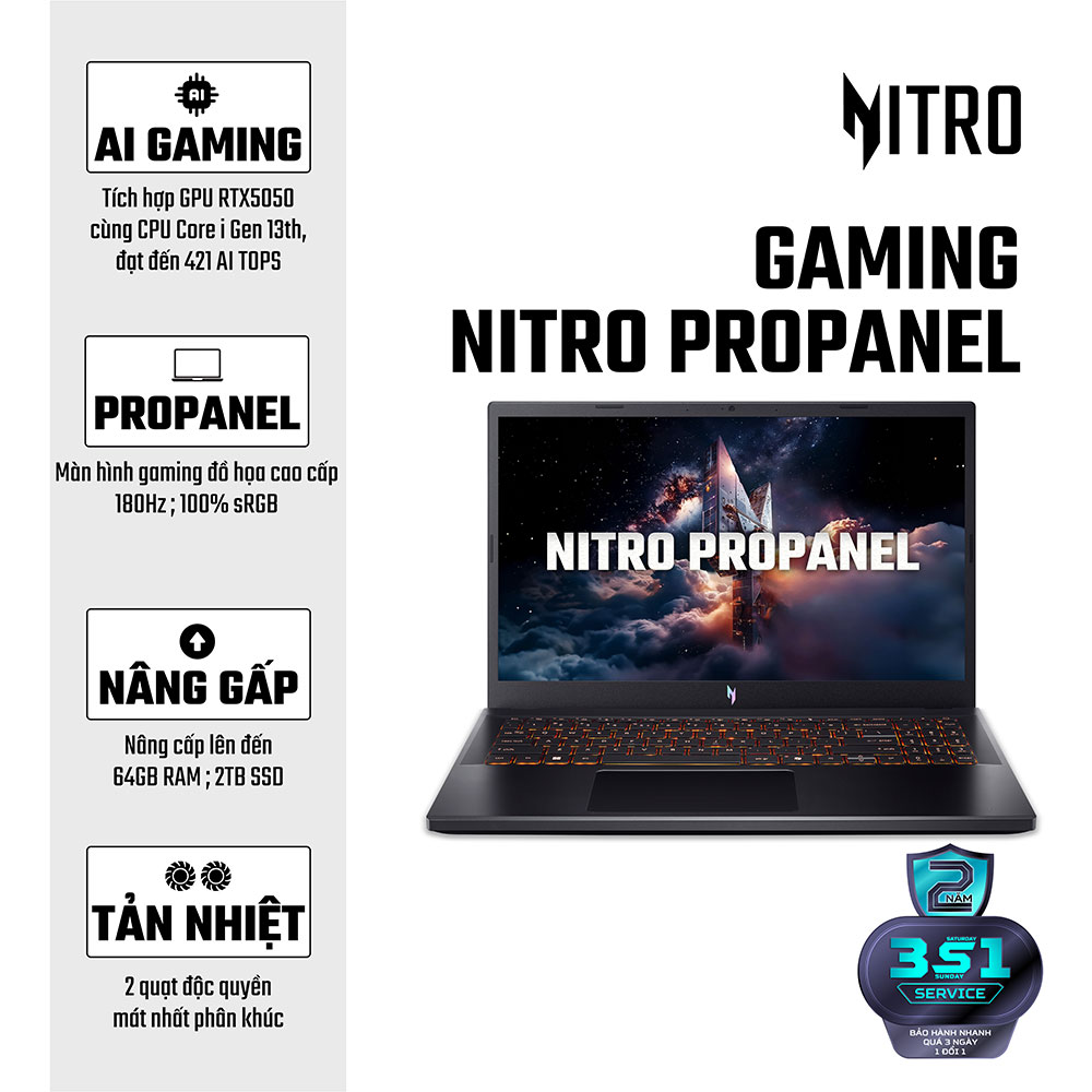 Laptop Acer Gaming Nitro ProPanel ANV15-52-72BM NH.QZ9SV.004 (Thông số: Intel Core i7-13620H | RTX 5050 | 15.6