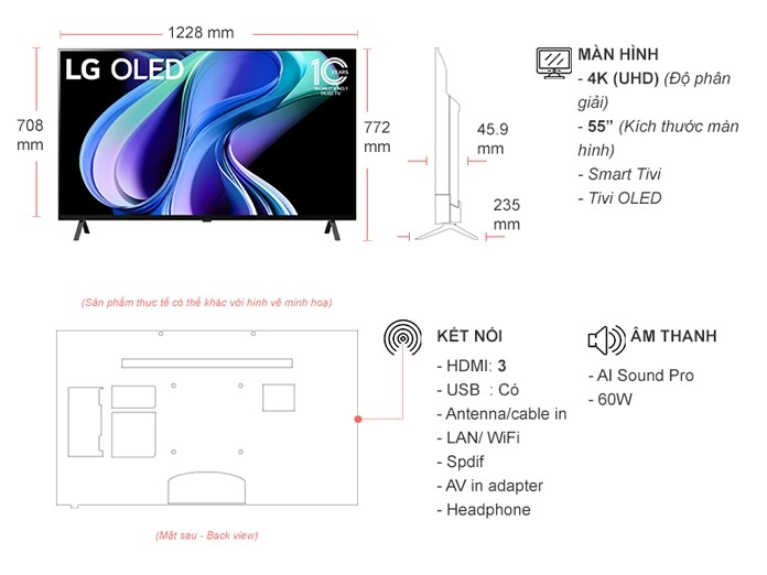 Smart Tivi OLED LG 4K 55 inch OLED55A3PSA Đen - Ảnh 4